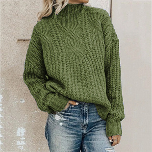 Women's loose fitting pullover thick thread knitted sweater