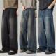 jeans跨境牛仔裤 Men 男水洗阔腿复古做旧宽松 wide leg washed