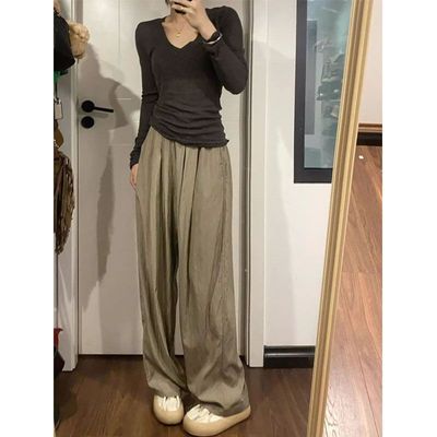 American loose casual pants for women, retro long pants裤女