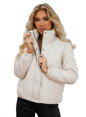 Women's short leather jacket, thick cotton jacket女短款皮衣