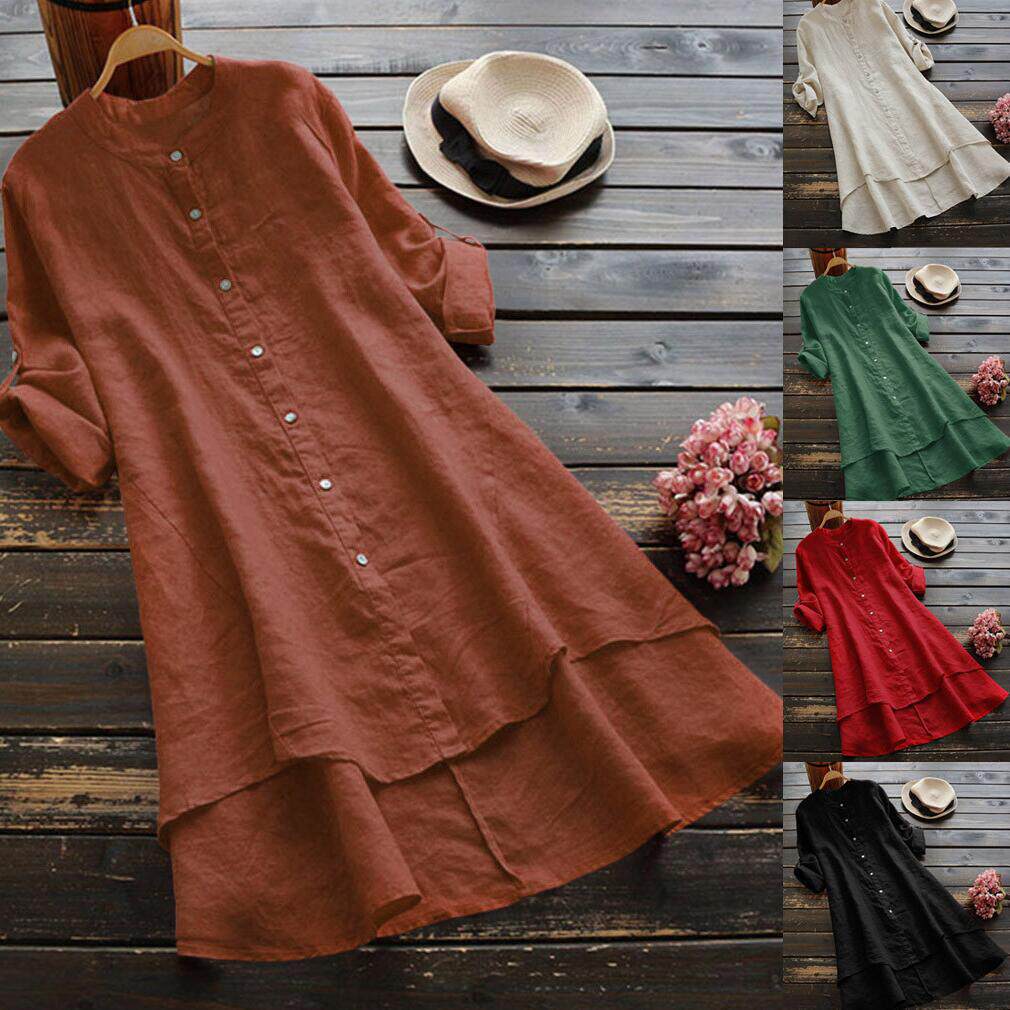 Women long sleeved cotton and linen shirt女棉麻长袖长款衬衣