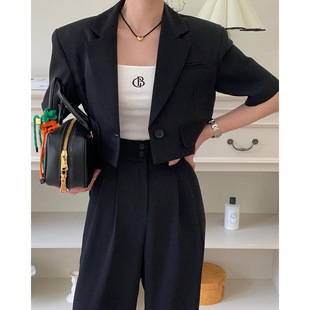 跨境小众设计感休闲西装裤女2025夏季新款宽松直筒西裤复古长裤子