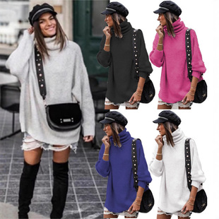 Women's high neck pullover woolen dress女装高领套头毛衣裙