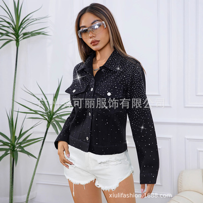 Women's diamond studded long sleeved denim jacket女牛仔夹克