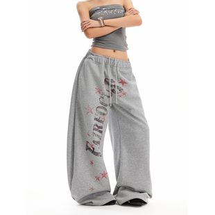 sweatpants loose sports pants leg printed wide Women and