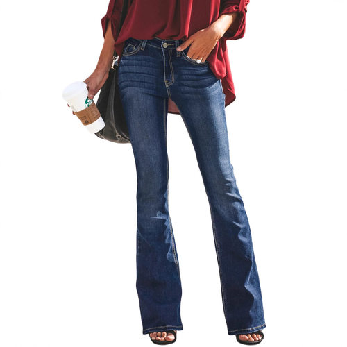 Women's slim fit flared pants jeans女欧美修身喇叭裤牛仔裤