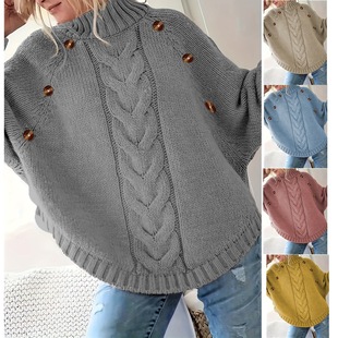 sleeve high neck Women sweater女高领针织衫 bat knitted loose