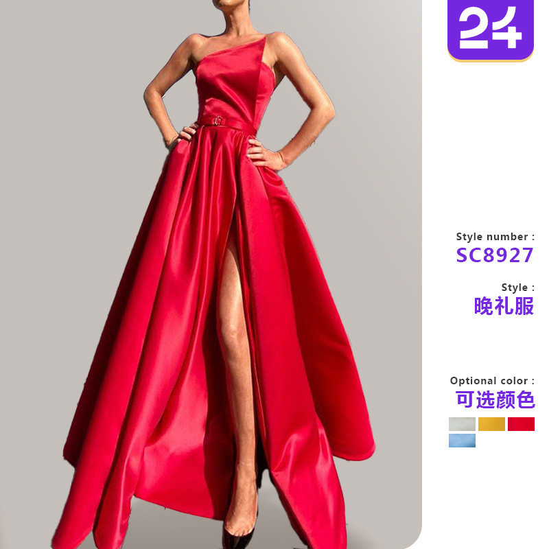 Women slit strapless dress, long skirt女抹胸礼服长裙开叉大摆