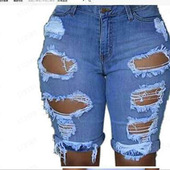 denim high Women waisted ripped shorts高腰破洞牛仔短裤 女