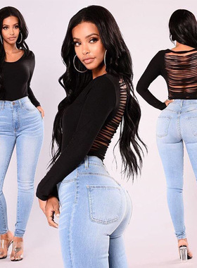 Women's Big Hip Pencil Jeans纤細包臀蓝色大码铅笔牛仔裤女