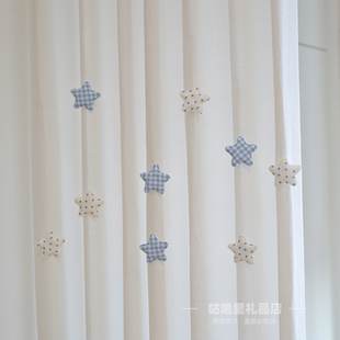 窗帘星星装 饰点缀小饰品布艺格子波点五角星白色纱帘门配饰小挂件