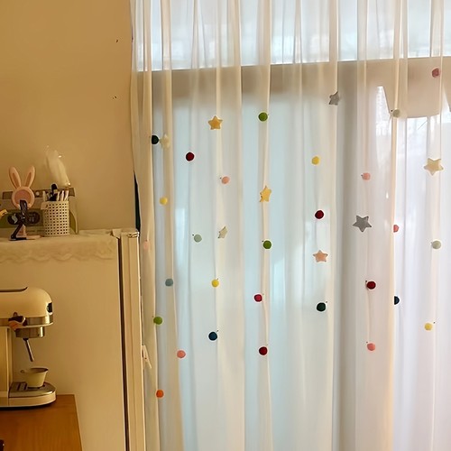 窗帘装饰五角星小圆点毛球别针款