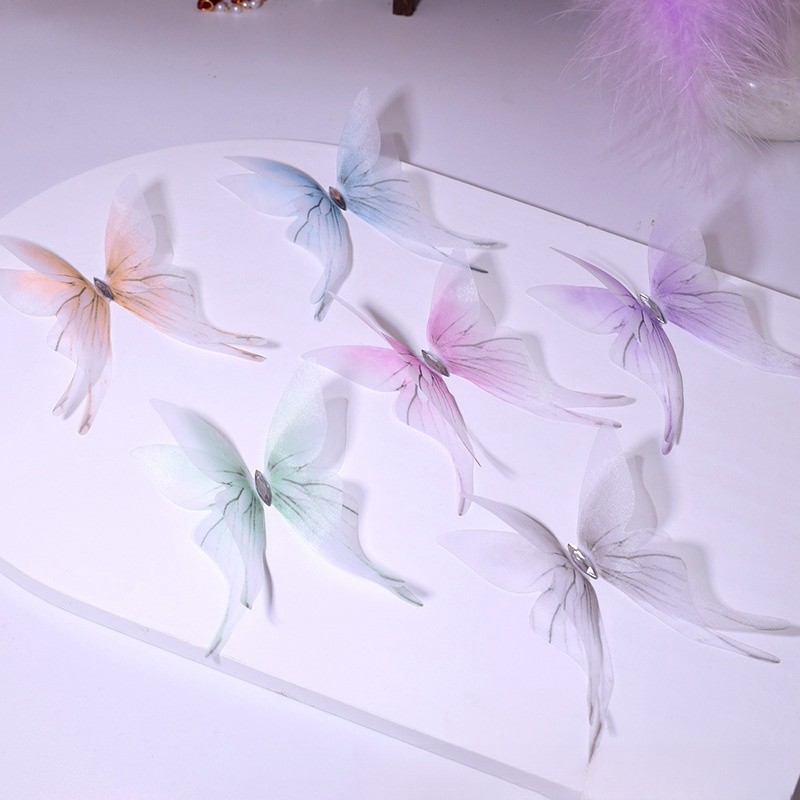 窗帘装饰配件7cm立体双层黑白绢沙蝴蝶别针款窗纱门帘配饰diy点缀