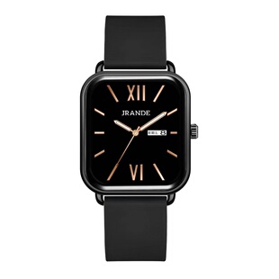 中性手表小众歌浪迪日历学生手表女星期显示方形胶带男表