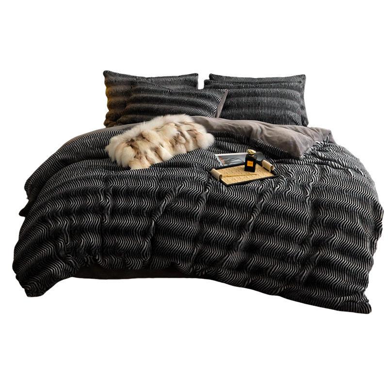 加厚兔毛绒床上四件套牛奶绒冬季保暖床单床笠被套床上用品三件套