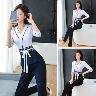 足疗店足浴技师工作服女新款 2636 性感显瘦桑拿按摩服沐足工衣套装