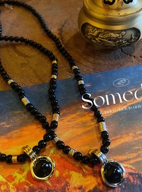 黑玛瑙博主街拍中古项链耳环戒指