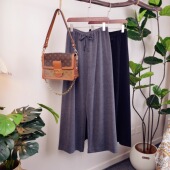 墨渲臻品 厚款 蚕丝羊毛大直筒长裤 秋冬款 磨毛混花抽绳阔腿裤