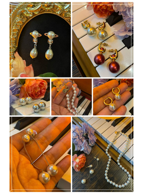 中古风vintage复古珍珠项链耳环