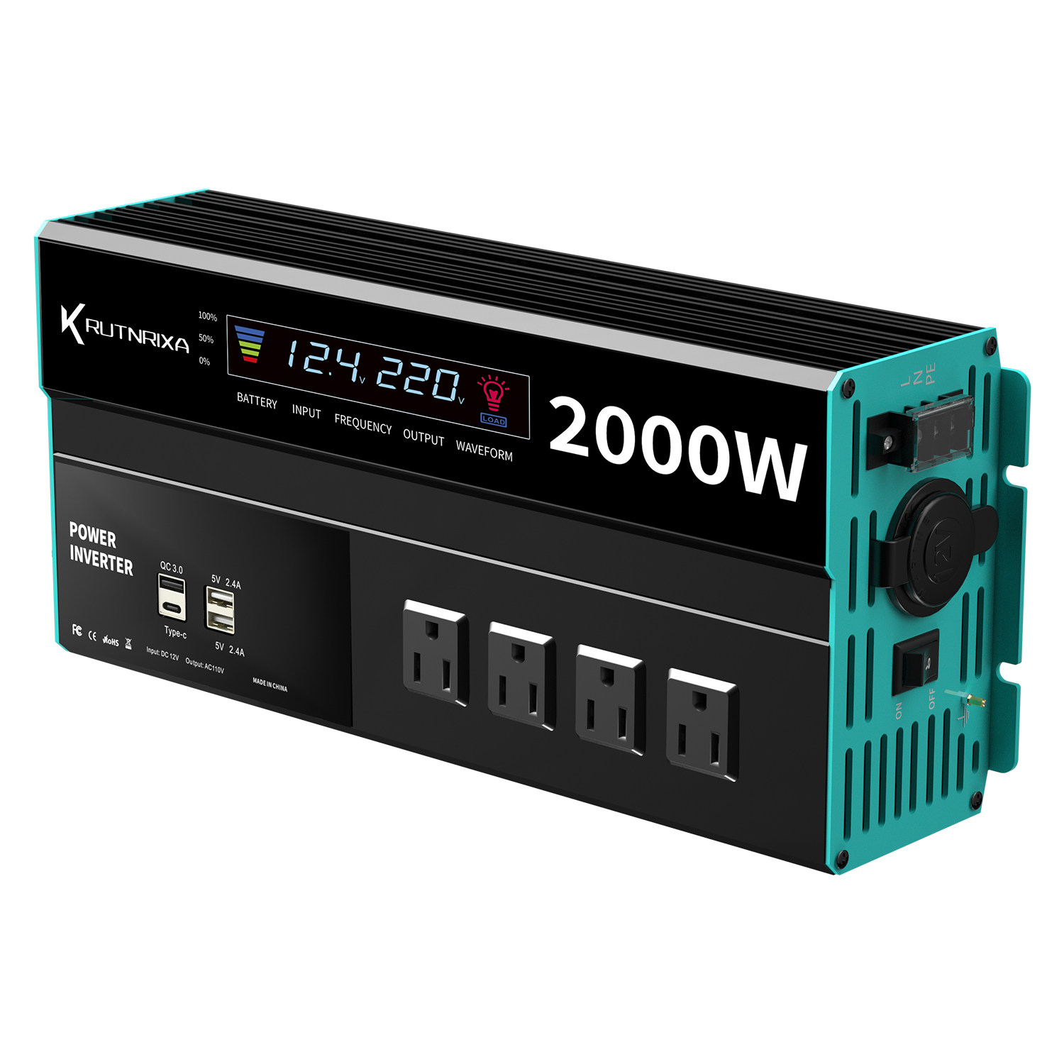 corsen2000W多功能逆变器12V转220V220V伏电源转换器24-220VLCD屏