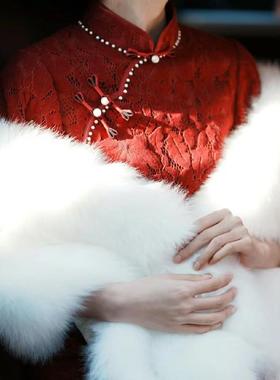 婚纱披肩冬季2025新款白色新娘结婚礼伴娘敬酒服旗袍外搭皮草斗篷