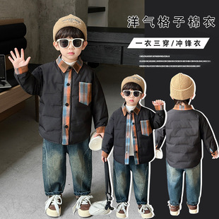 男童夹棉衬衫外套秋冬2025新款儿童秋装深秋初冬加厚小童二棉棉服