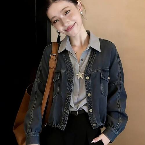 2026春秋新款韩版宽松大码复古牛仔短外套女显瘦百搭休闲上衣夹克