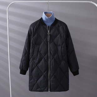 棉服中长款2020秋冬新款韩版棒球羽绒棉服韩版宽松菱形加棉外套女