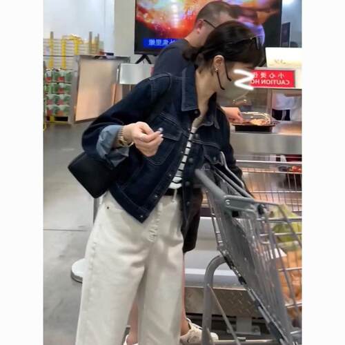 早春秋季深蓝色牛仔外套女装2026新款小个子短款百搭正肩夹克上衣
