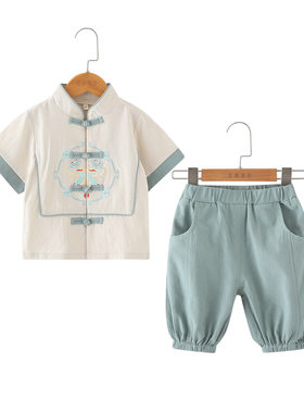 夏季纯棉男童汉服周岁礼服套装