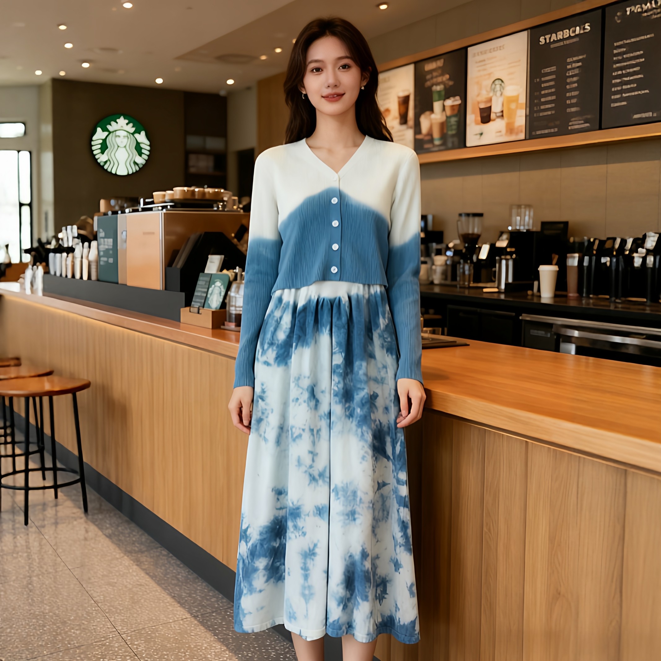 扎染针织时尚连衣裙套装女2025秋冬洋气毛衣开衫吊带裙显瘦两件套