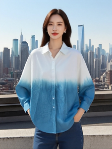 民族风原创手工扎染外套女秋装新款上衣百搭衬衫长袖渐变色衬衣女