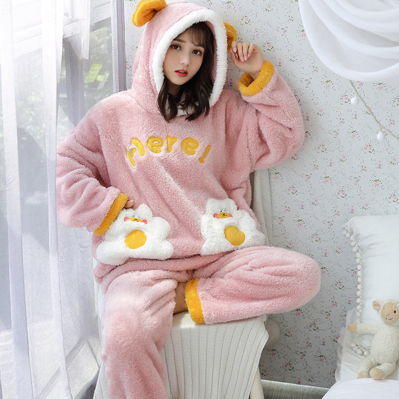 。毛毛绒12-13-14-15岁女生长袖甜美大同女孩法兰绒秋冬连体睡衣