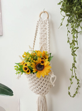 手工编织挂篮挂兜波西米亚空气凤梨花篮园艺装饰绿植网兜空中吊饰