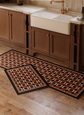 美式复古花砖厨房地硅藻泥吸水吸油脚长条耐磨易打理防滑地