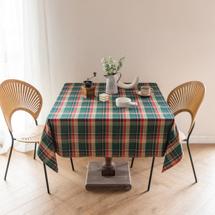 工厂日式韩国圣诞格子餐桌布艺正方形麻将桌盖巾棉麻简约台布