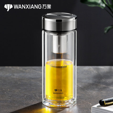 万象玻璃杯双层隔热便携男带过滤泡茶杯子家用商务水杯V48L/V49L