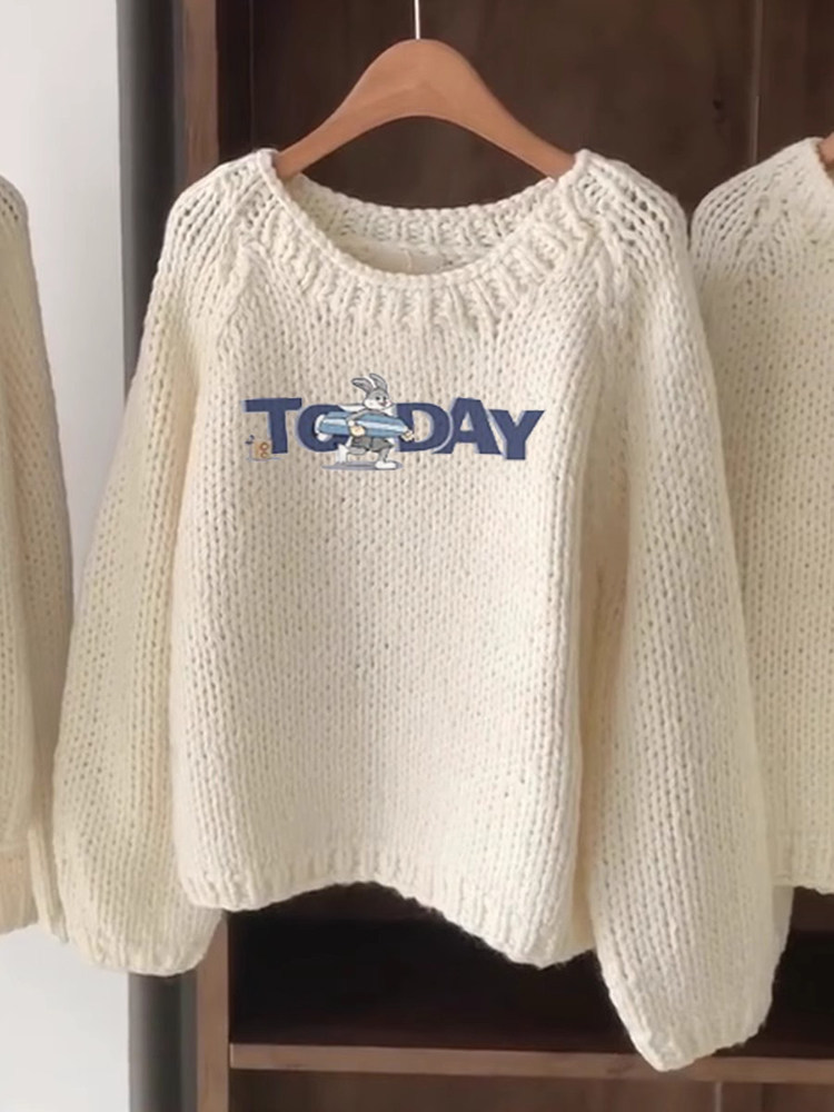 【X货】奶系穿搭上衣白色卡通兔兔针织衫女爆款百搭大码毛衣秋冬,女装/女士精品,大码内搭,淘宝优惠券,粉丝福利购,淘宝优惠卷