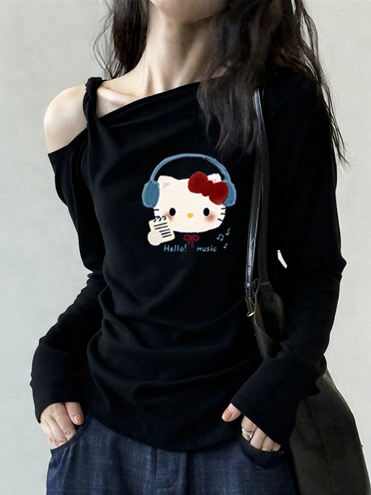 洋气减龄黑色耳机喵T恤2025年新款覆古独特别致流行大码百搭上衣,女装/女士精品,大码内搭,淘宝优惠券,粉丝福利购,淘宝优惠卷