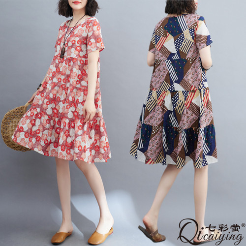 妈妈棉绸睡裙女夏棉麻碎花连衣裙