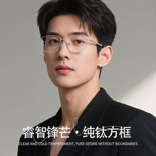 丹阳眼镜纯钛近视眼镜男潮商务方框轻奢风可定制高度数防蓝光镜框