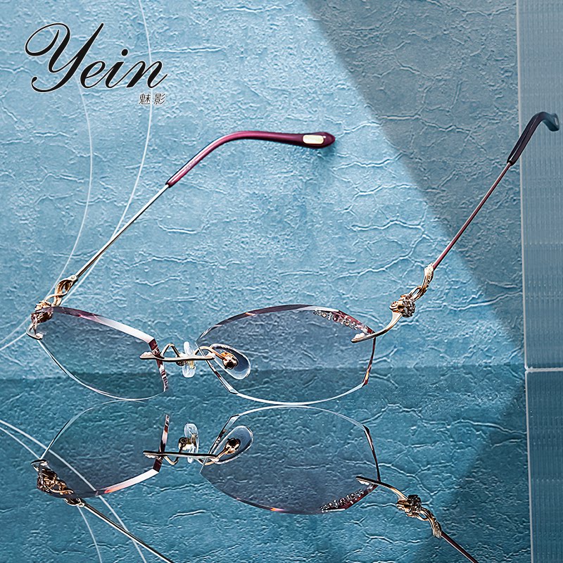 yein魅影h-2624/y-8613云克钻石无框切边女奢华定制近视散光眼镜