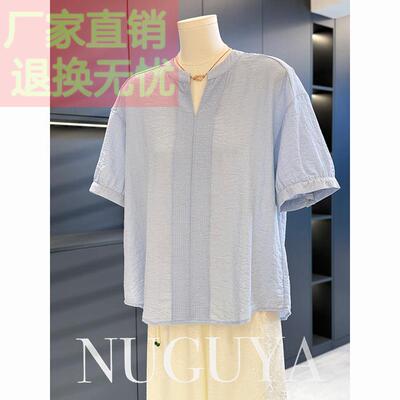 时尚休闲妈妈装棉麻衬衫女短袖2025年夏装新款上衣气质中老年衬衣