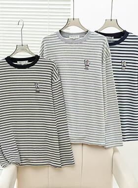 2025秋冬新款女装学院风简约时尚撞色条纹长袖T恤TTLA258VCAB