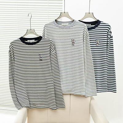 2025秋冬新款女装学院风简约时尚撞色条纹长袖T恤TTLA258VCAB