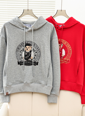 2026春季新款学院风休闲舒适国风卡通连帽长袖卫衣女TTMW2611C2K