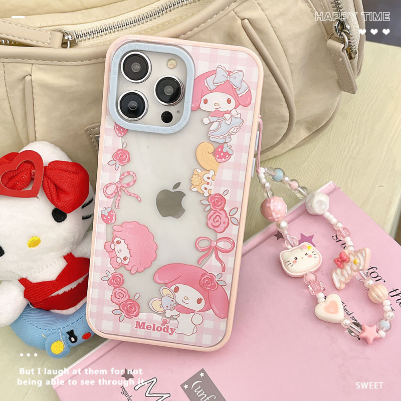 粉色适用苹果16pro美乐蒂软边手机壳新款iphone15创意手链保护套X