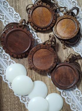 深咖色刺绣扎染项链DIY时光宝石木头宋锦底托花边项链托