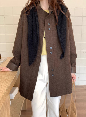 薇颂韩系立领毛呢外套女冬季2025新款宽松百搭呢子大衣WT252103