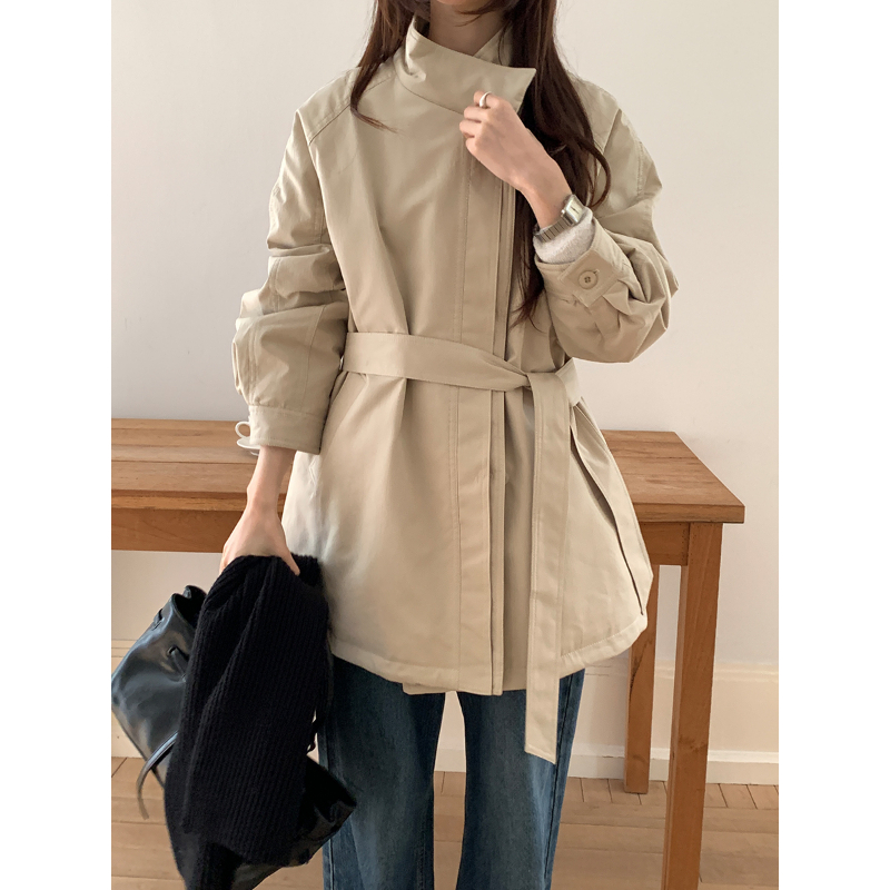 韩系小众设计感立领风衣羽绒服